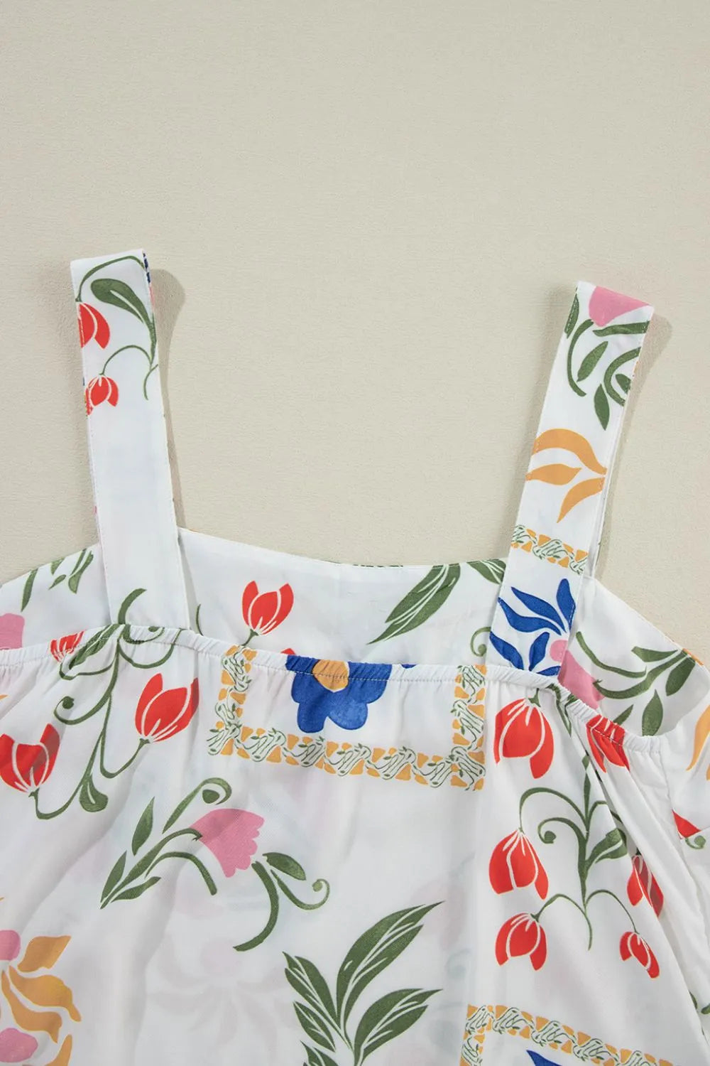 Floral pattern top from Trendsi in white, featuring straps, part of a casual comfortable clothing set