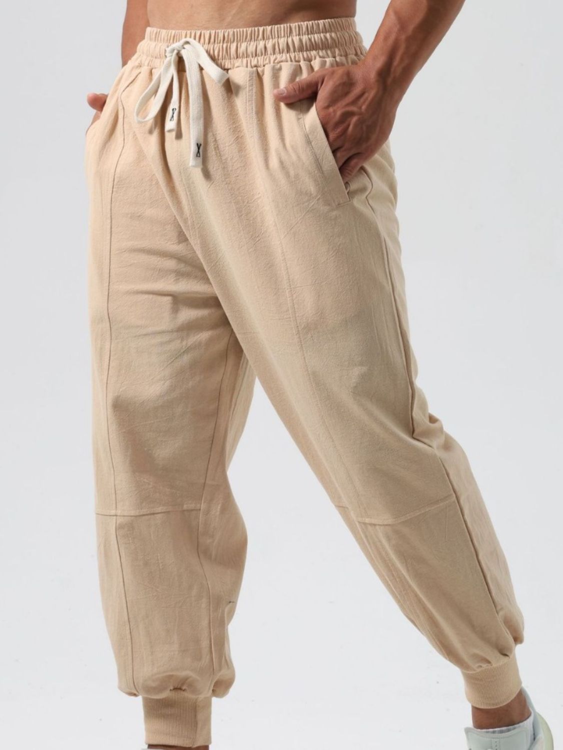 Trendsi men's casual jogging pants in beige with pockets and elastic cuffs for comfort and style