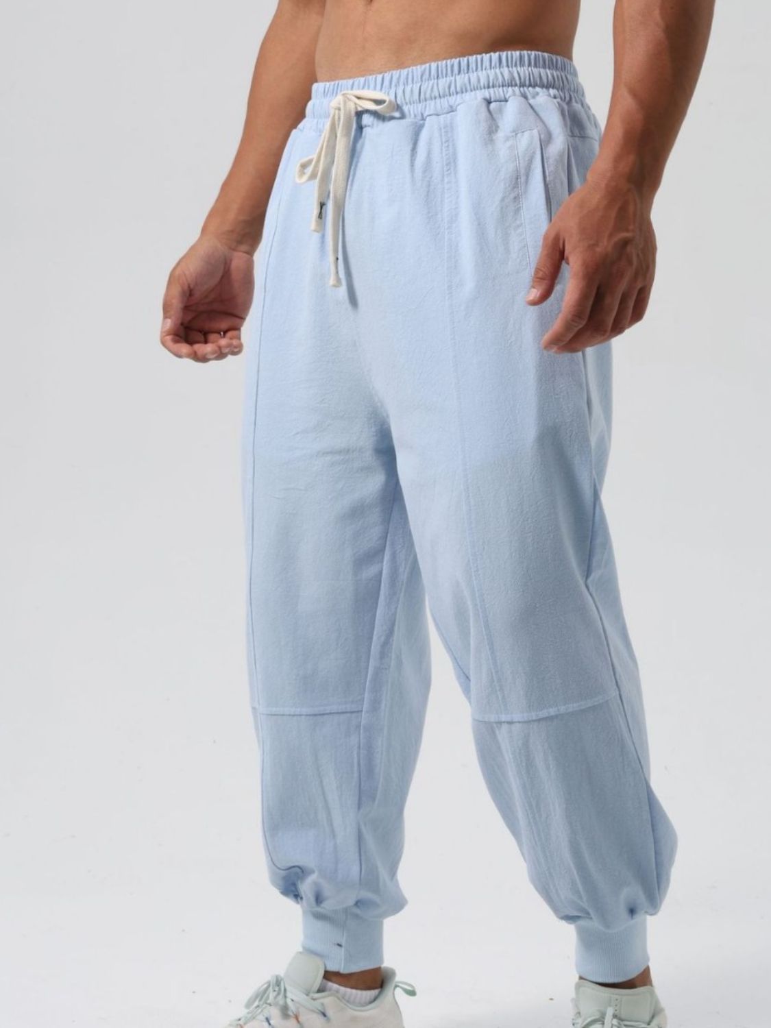 Trendsi men's casual jogging pants in light blue with elastic cuffs and drawstring waistband