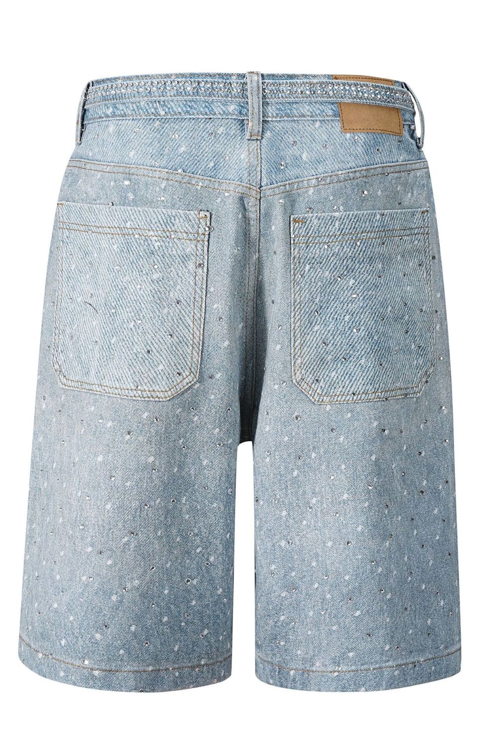 Trendsi men's rhinestone denim shorts featuring a classic cut and stylish back pockets