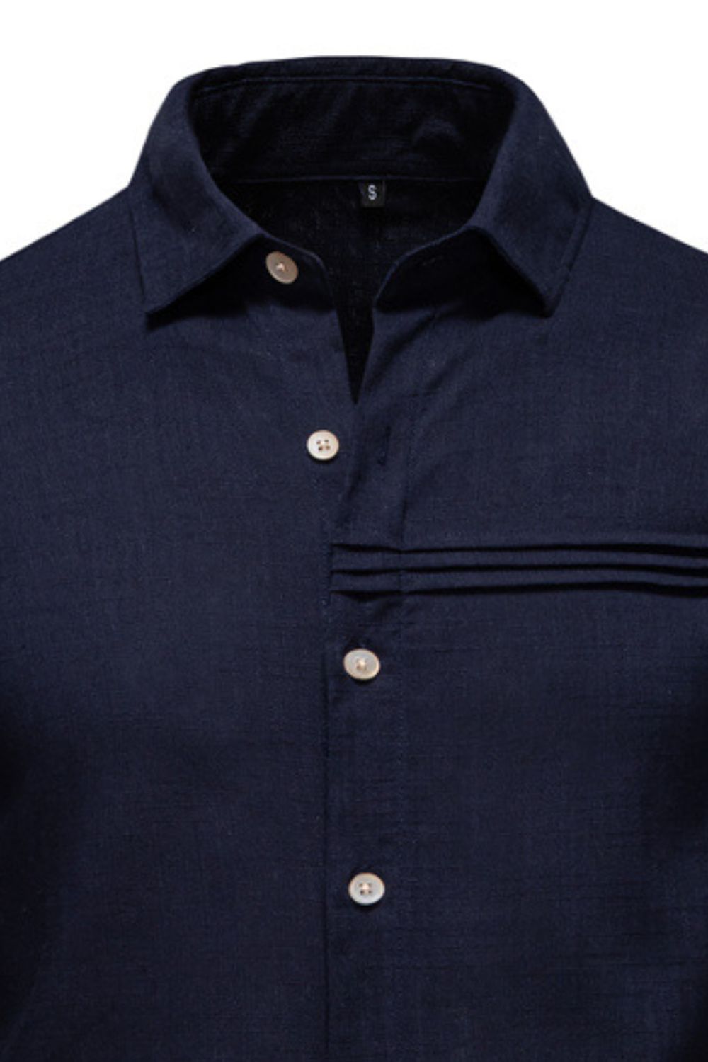 men's collared button-down shirt in dark navy with stylish button details