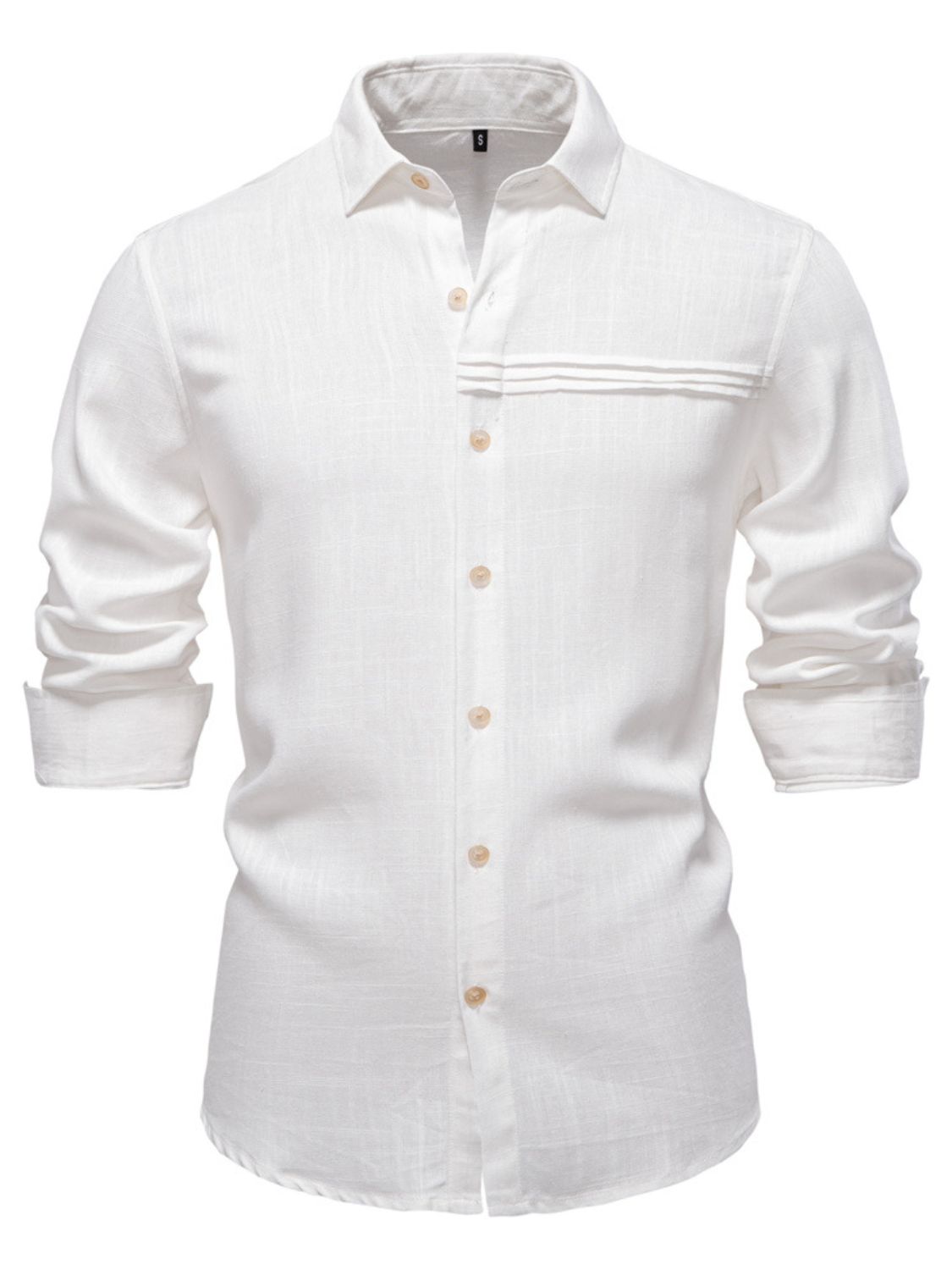 men's collared button-down shirt in white with a stylish chest pocket and rolled sleeves