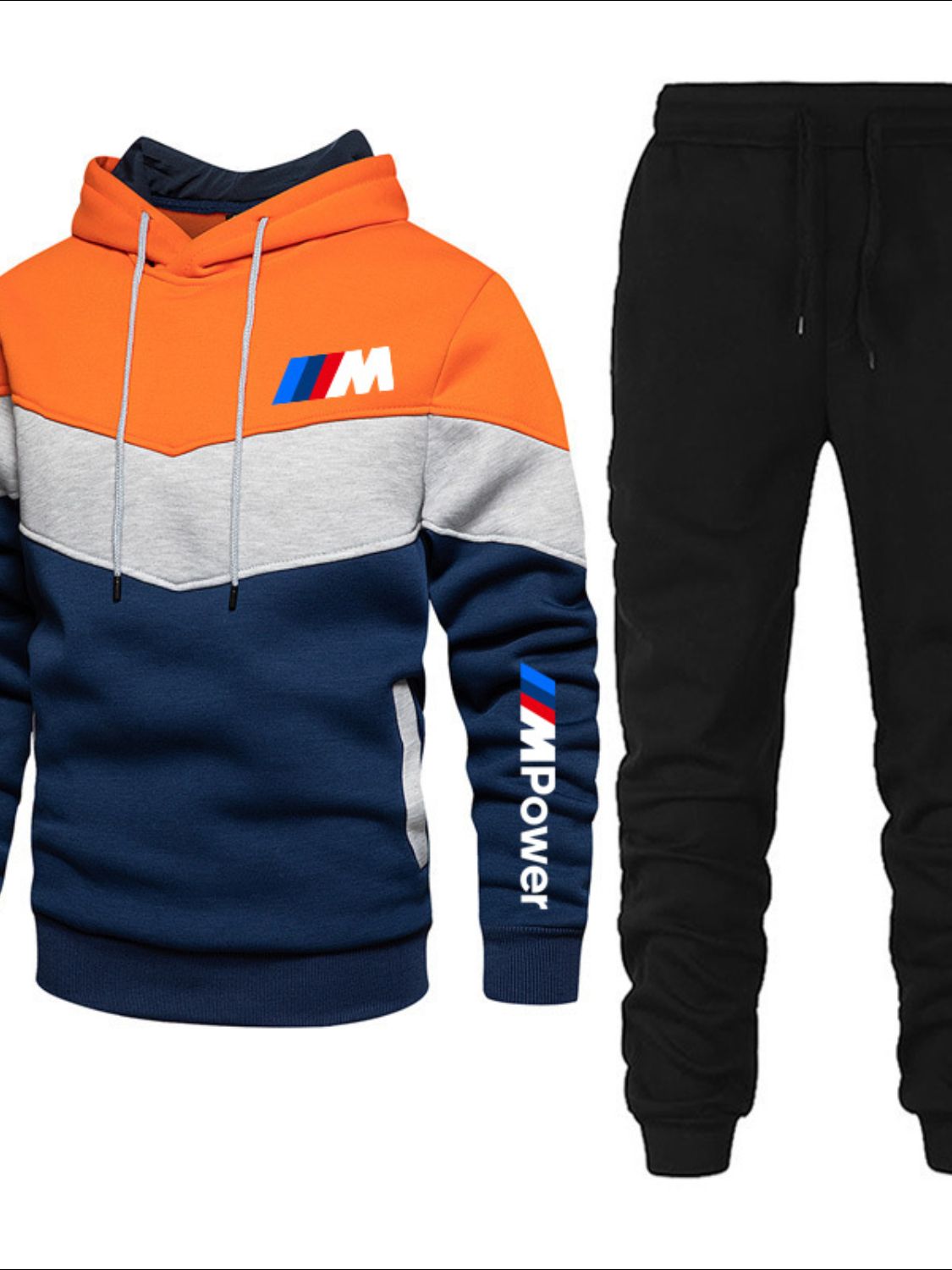 Stylish full size men's sports apparel set with hoodie and jogger pants in vibrant colors