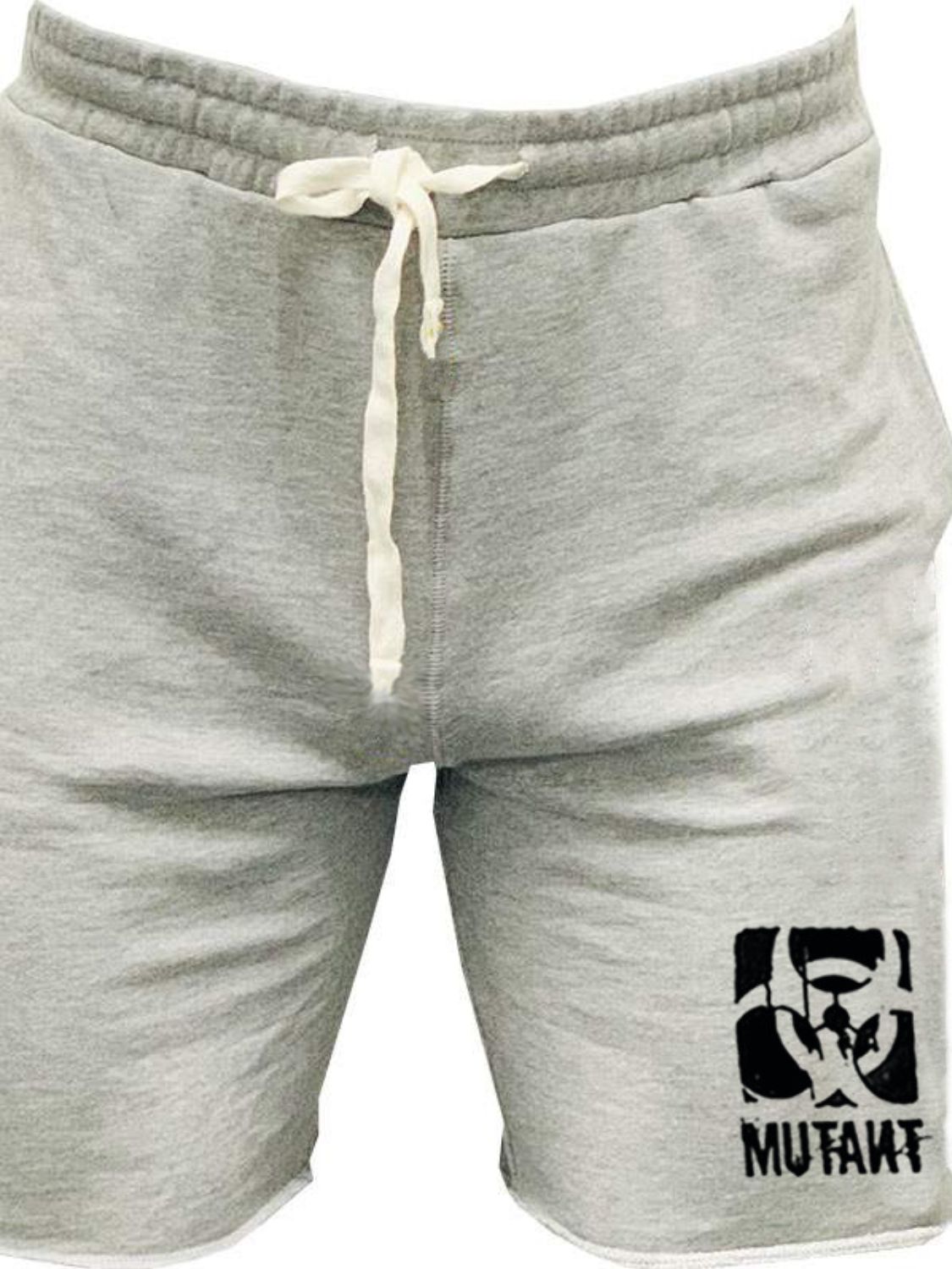 Light grey affordable men's gym shorts with logo and drawstring for comfortable workouts