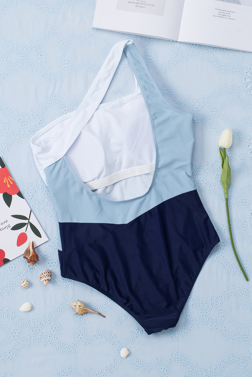 Trendsi sleeveless full size swimsuit in blue and navy with a stylish design for beach outings
