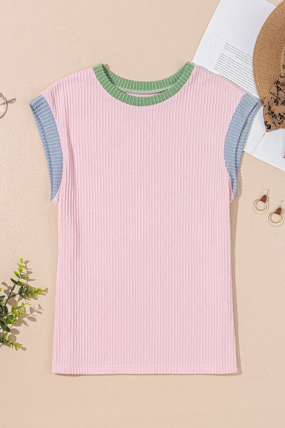 Trendy casual shirts in pastel pink with green and blue ribbed collar for a stylish look