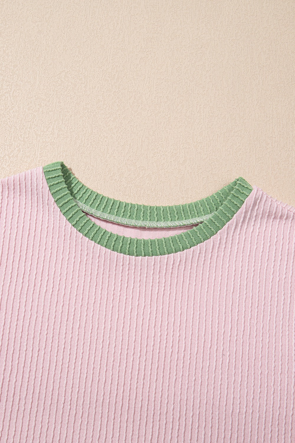 Trendy casual shirts featuring a pink ribbed design with a green collar for a stylish look