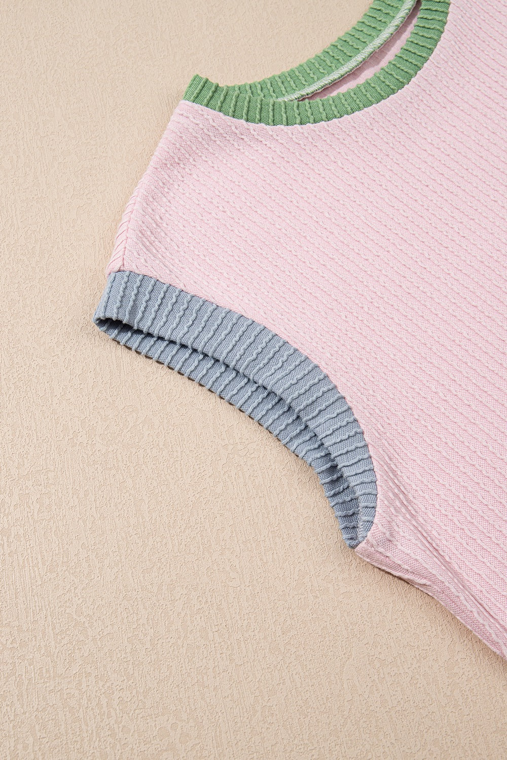 Trendy casual shirts with ribbed texture and multicolor trim in pink, green, and blue
