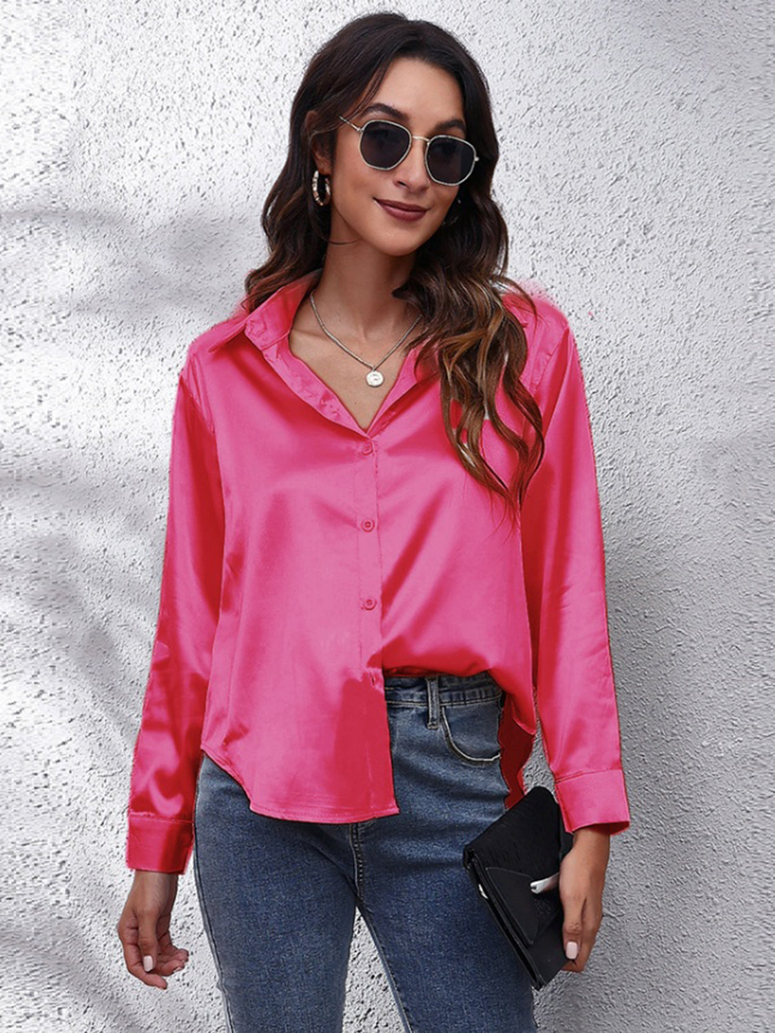 Trendsi pink affordable long sleeve shirt with a stylish button-up design for casual wear