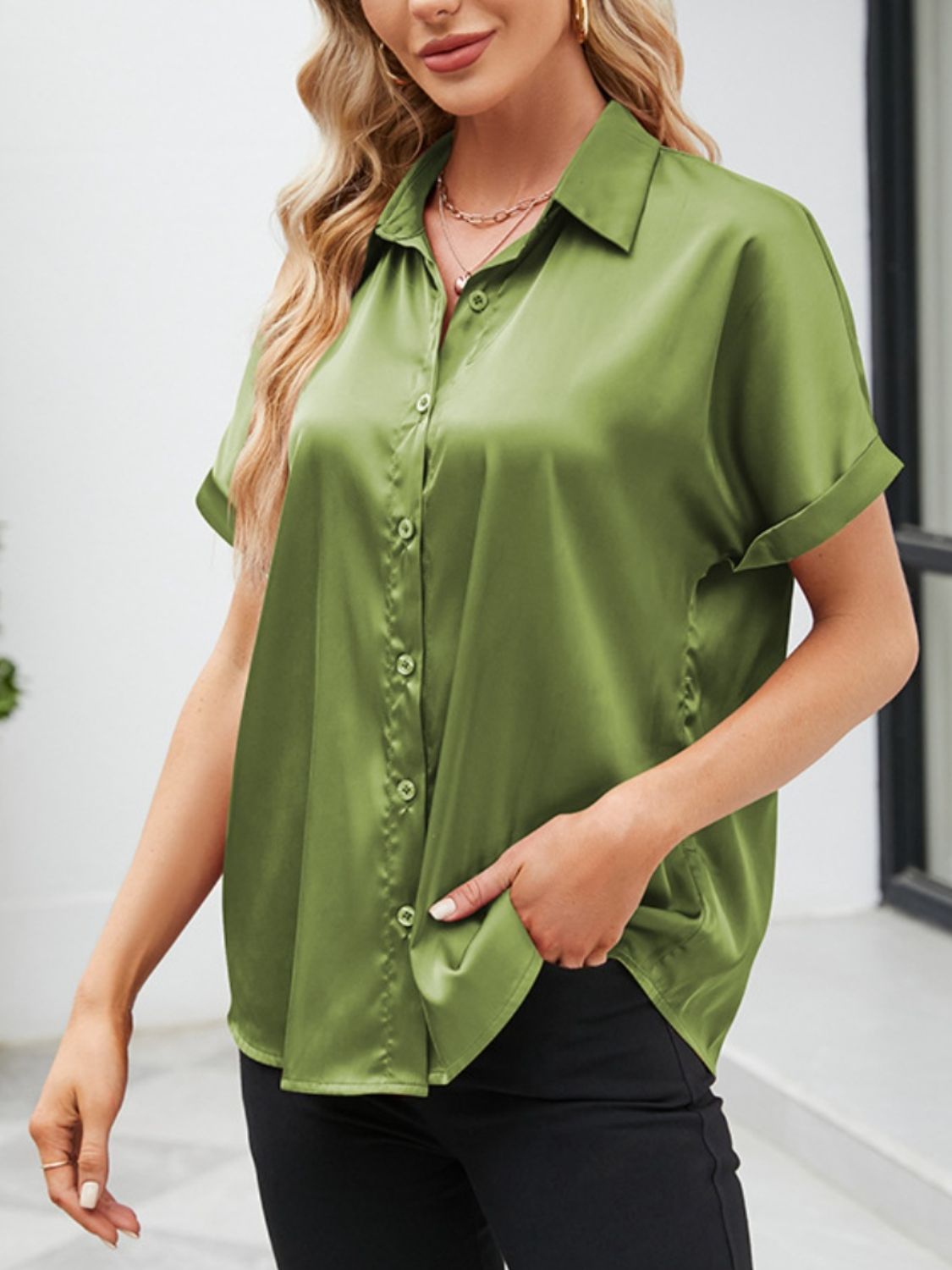 short sleeve casual shirt in olive green for stylish and relaxed everyday wear
