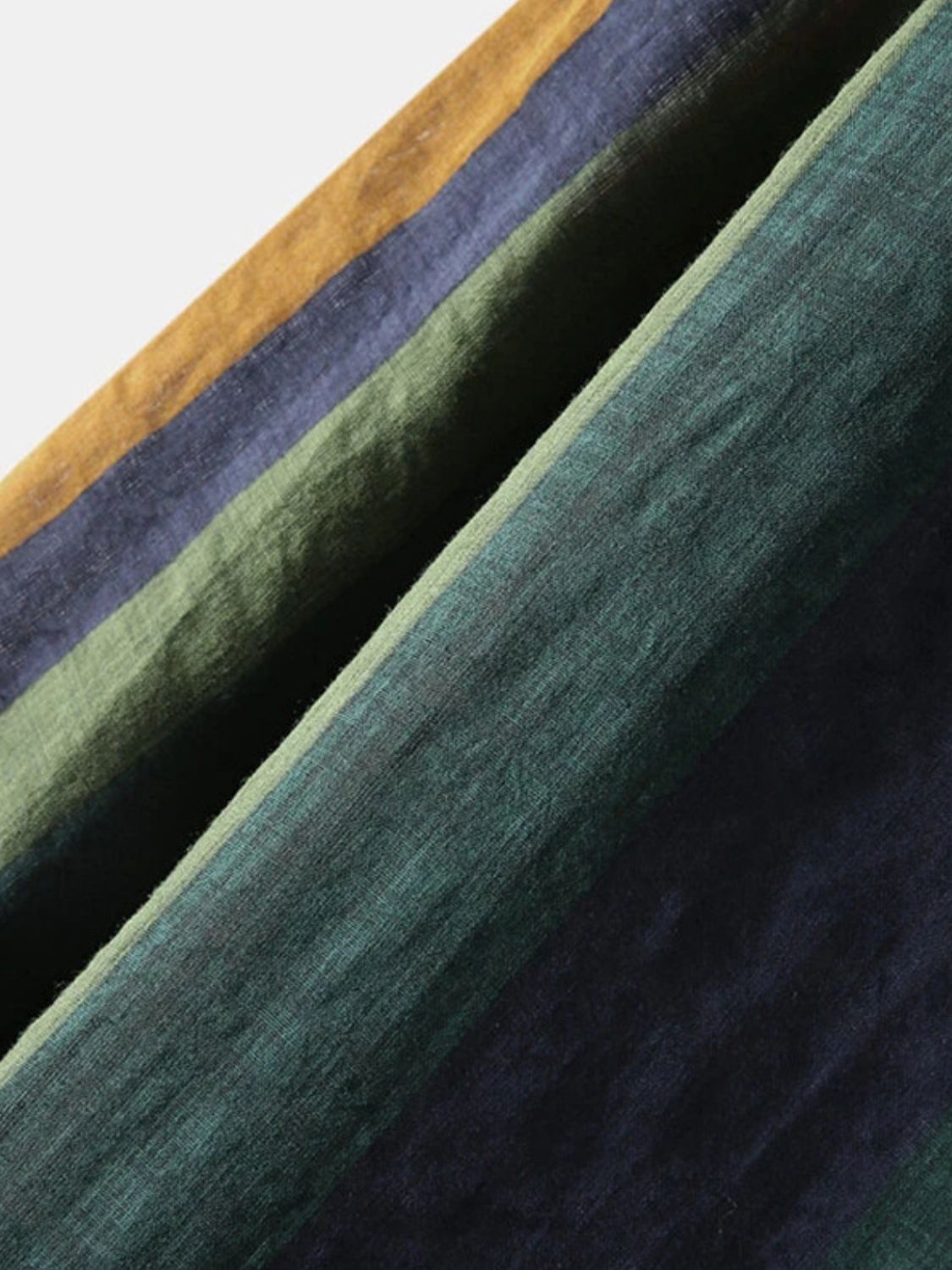 Multicolor Linen Fabric with Stripes in Green, Blue, and Brown for Crafting and Fashion Projects