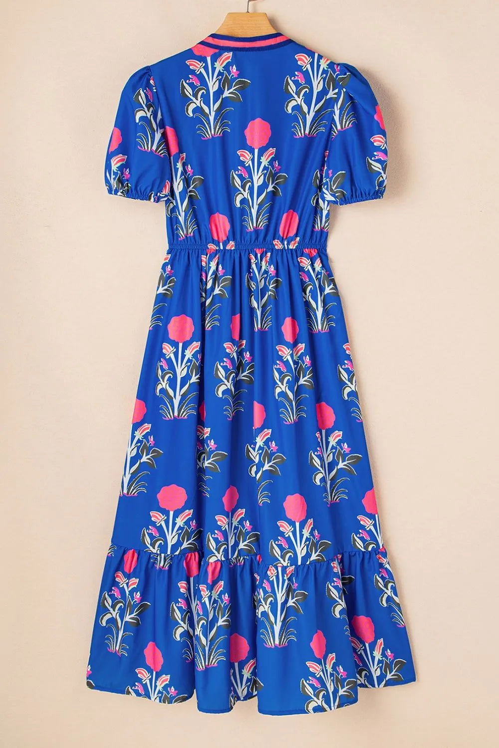 Trendsi women's high waist summer dress in vibrant blue with floral prints and puff sleeves
