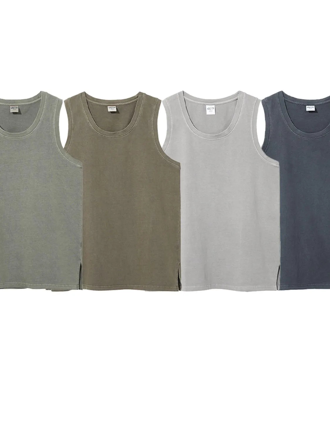 Set of four affordable men's sleeveless shirts in various colors for casual wear
