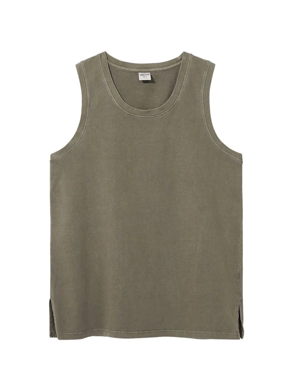 Trendsi affordable men's sleeveless shirt in olive green with side slits for comfort and style