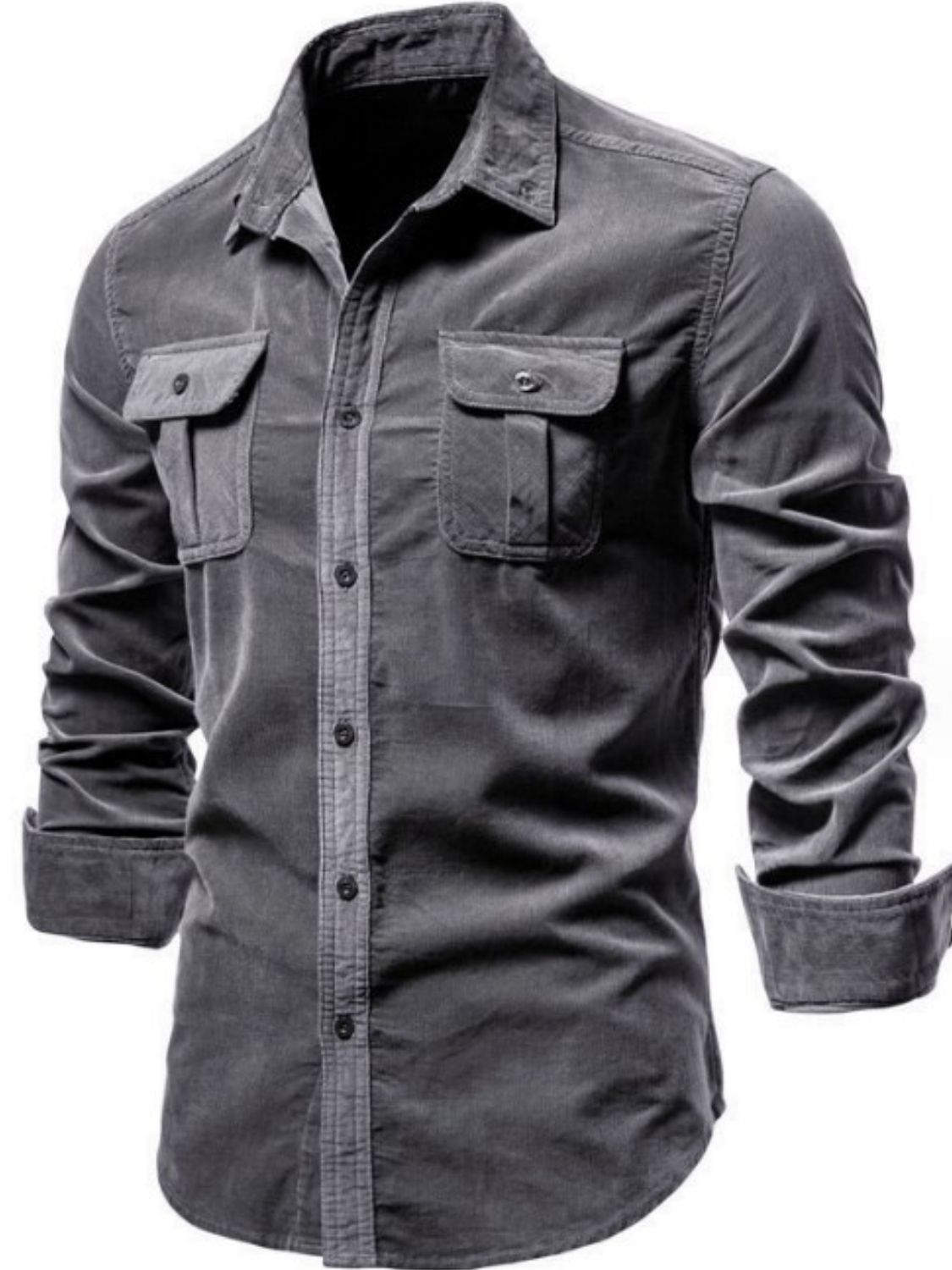 Men's collared button down shirt in gray with two chest pockets and long sleeves from Trendsi