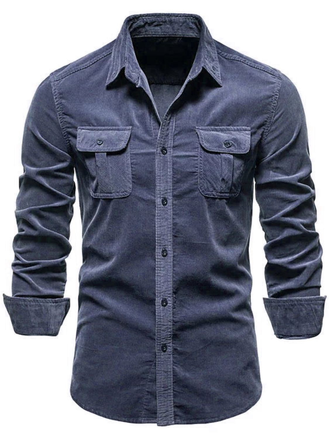 Trendsi men's collared button down shirt with two chest pockets and long sleeves in navy blue