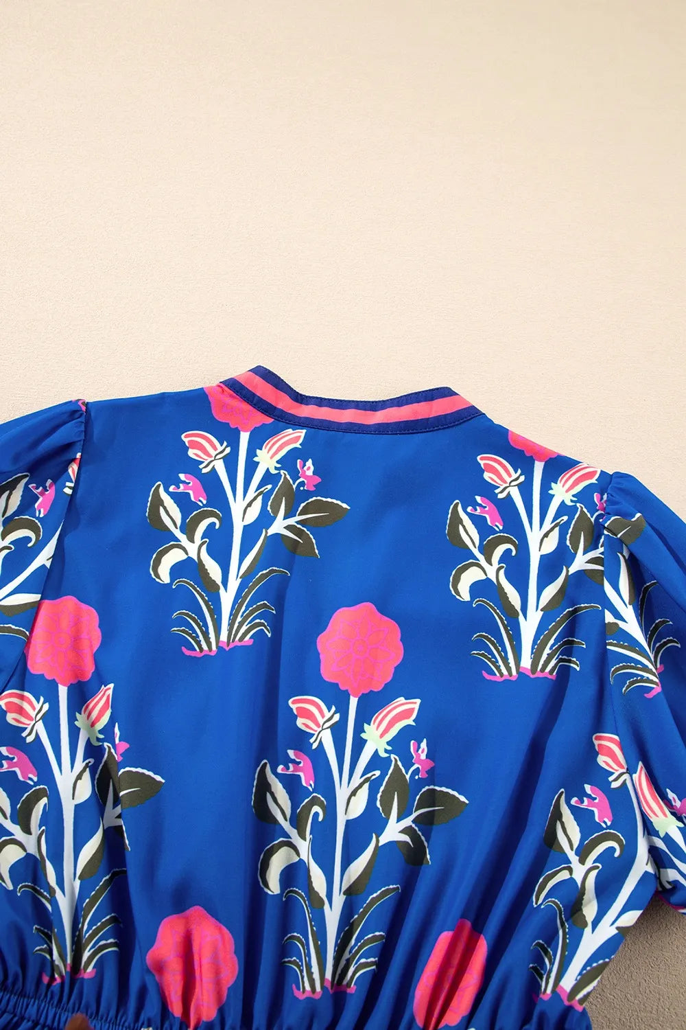 Trendsi women's high waist summer dress in vibrant blue with floral print and puff sleeves